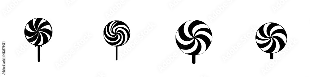 Poster unique black icons of lollipops with swirling patterns suitable for various design projects and bran