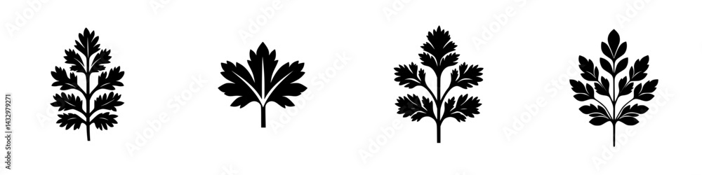 Poster decorative black icon set featuring various leaf designs suitable for digital and print use in creat
