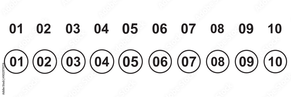 Poster bullet points icon set inline style, simple round numbers in flat style .