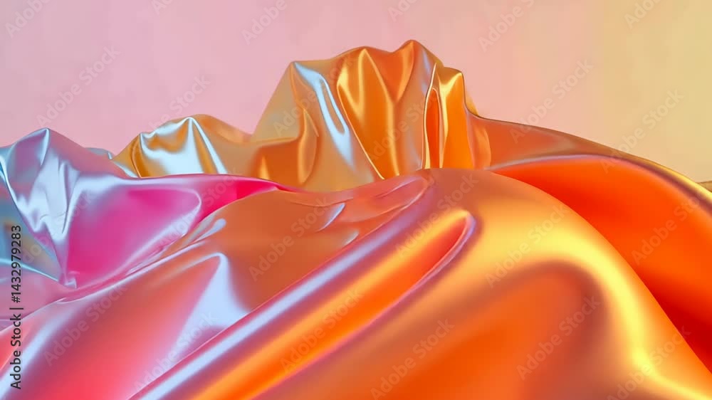 Poster artistic display of colorful silk fabric flowing gracefully in soft light illuminating vibrant hues 