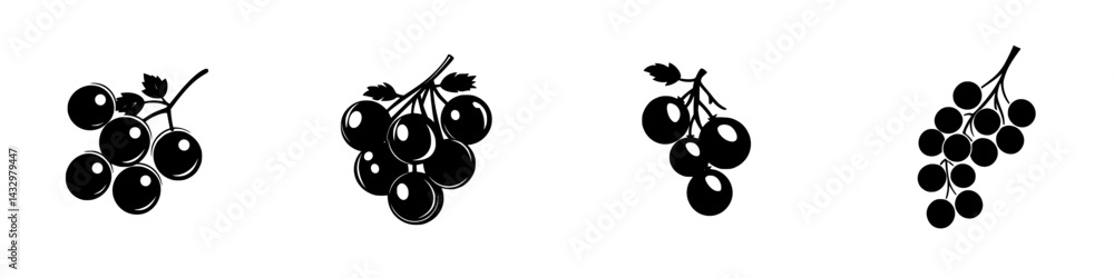 Poster black grape icon collection displaying various grape illustrations and designs for creative use or e