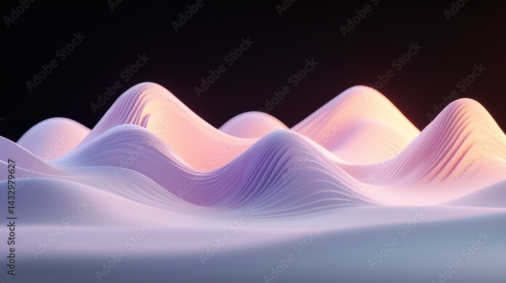 Poster a digital rendering of a wave-like pattern in pink and purple hues.