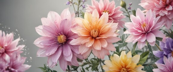 Obraz premium Intricate watercolor petals, diverse flower types , macro, detail, design