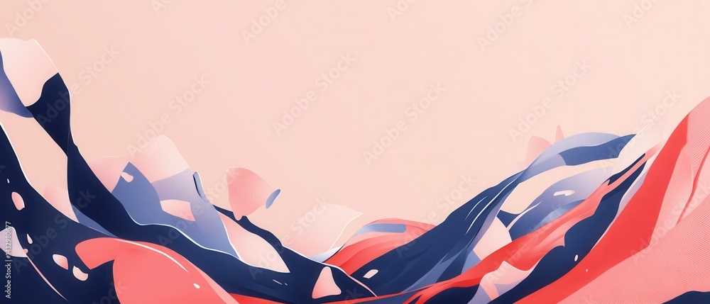 Poster abstract fluid background with dynamic waves in coral, navy, and white modern art concept with smoot