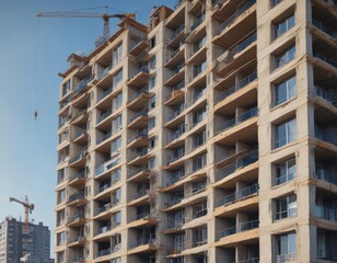 Fototapeta premium Modern apartment building under construction Blueprints, cranes, progress , residential, high rise