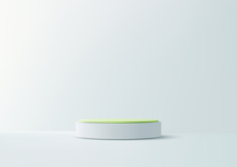 minimalist white podium with green top, 3d mockup for product display, clean modern showcase on white background, elegant stand for presentation