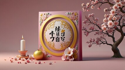 Korean seollal festival celebration with Watercolor illustration.