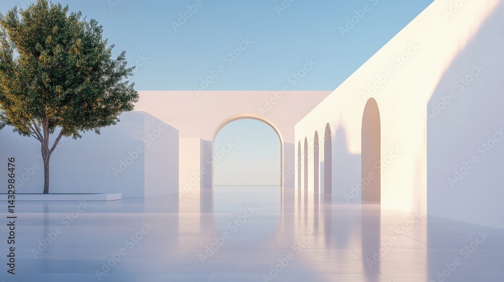 Aufkleber minimal white architecture with tree