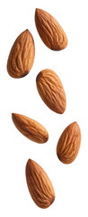 almonds falling on white background