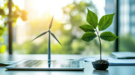 A financial advisor discussing sustainable investment opportunities, focusing on renewable energy and eco-friendly projects