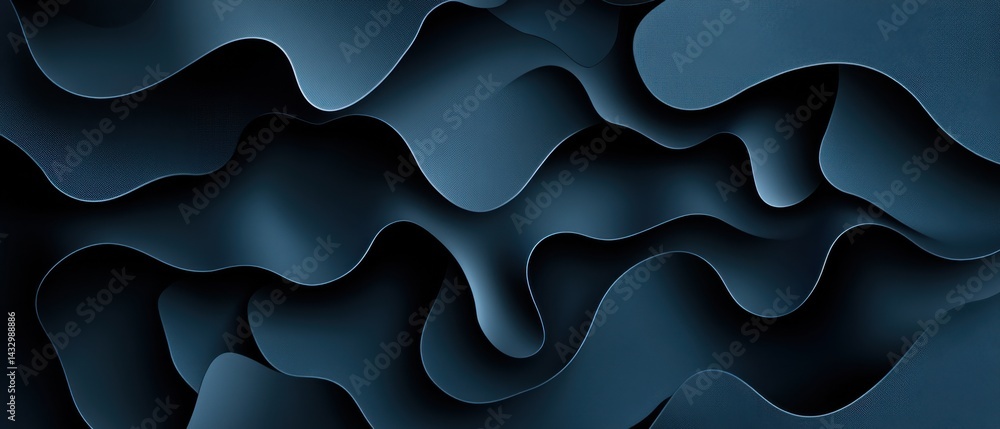 Poster abstract dark blue paper cut waves background with shadow effect, creating a modern and elegant back