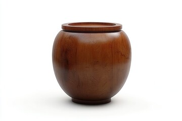 Antique Wooden Vessel or Container with Unique Shape on White Background