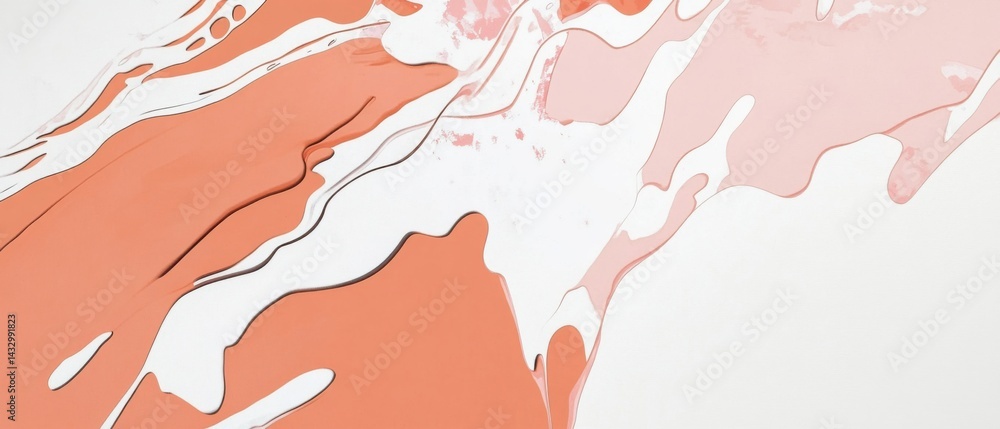 Poster abstract coral and white fluid art background with dynamic flowing shapes and textures, creating a m