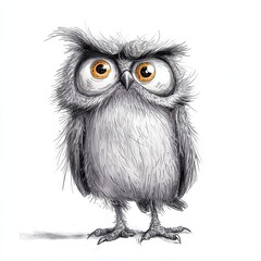 Fototapeta premium Comical Gray Owl Illustration with Orange Eyes