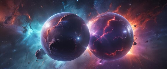 Obraz premium Floating sphere, intense nebula colors, cosmic scene , light effect, cosmic orb