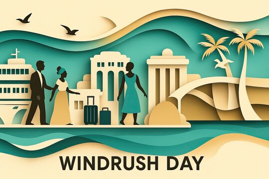 A respectful and heartfelt horizontal illustration for Windrush Day (UK)