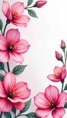 Vibrant watercolor pink flowers with delicate gold foil accents, spring, gold