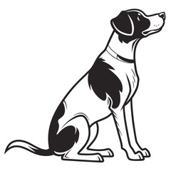 Minimalist Ink Portrait Sitting Dog Breed with Collar and Upward Gaze,Tail Showing