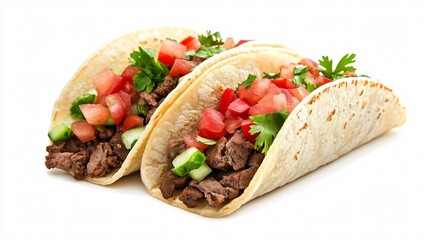 Delicious Two Tacos Isolated on White Background for Food Photography and Menu Design