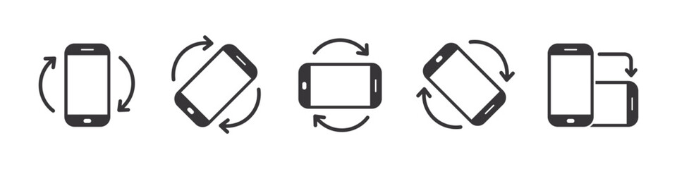 Set of rotate smartphone vector icons. Mobile phone screen rotation. Device rotation signs, rotate smartphone. Horizontal or vertical rotation symbols. Vector illustration.