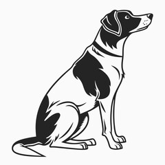 Black and White Spotted Dog Sitting Silhouette, Canine Pet Art, Pure Breed Puppy