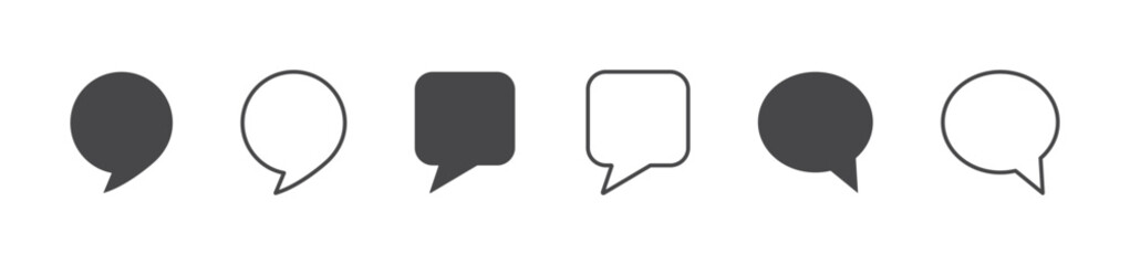 Set of chat icons. Speech bubble symbol, empty bubbles, speech balloon, message, comment, social media, app. Dialogue, talk, vector.