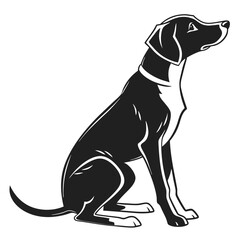 Sleek Black and White Dog Silhouette Sitting Sideways, Canine Friend With Collar Icon