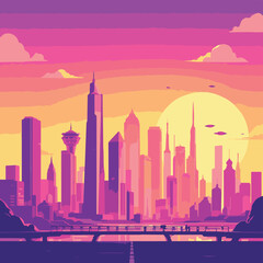 dubai skyline at sunset