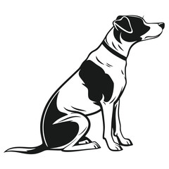 Dog Portrait, Black and White of Sitting Canine, Minimalist Line Art, Jack Russell