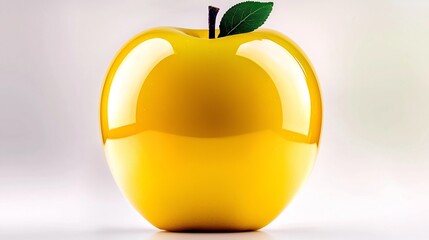 Glossy yellow apple with leaves
