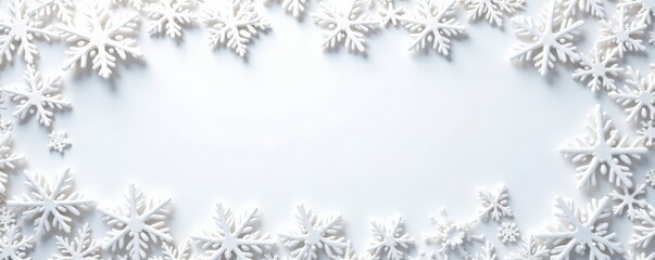 Intricate snowflake border design on a white background with subtle gradient effect , snow, vector, christmas
