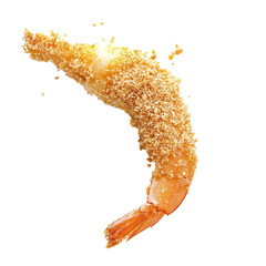 One crispy fried shrimp, isolated on white background.