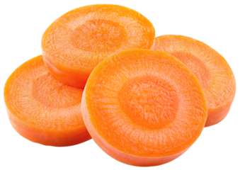 Carrot slice png. Carrot slices on transparent background. Perfect retouched cut carrot no background. Top view. Transparent png. Full depth of field.