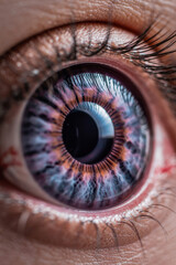 Intricate Close-Up of a Mesmerizing Eye with Vibrant Purple and Blue Patterns in Soft Natural Lighting
