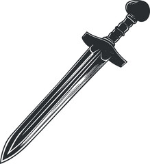 Detailed illustration of a medieval sword with a sharp blade and sturdy handle for combat and defense.