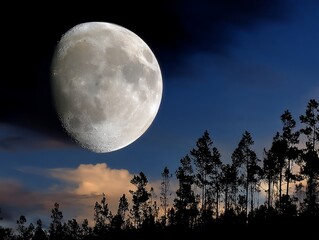 Full moon over a dark forest