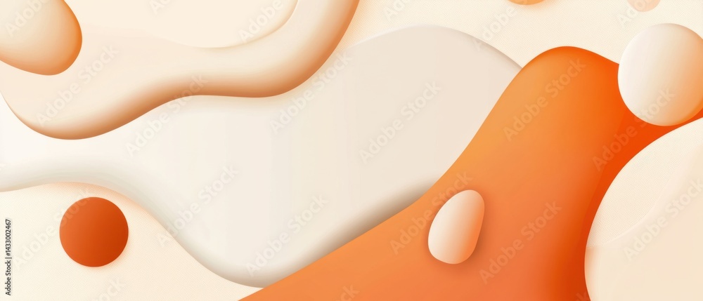 Poster abstract background with orange and beige fluid shapes and spheres, creating a modern and elegant de