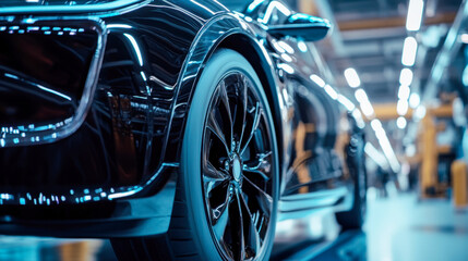 Close-up view of electric vehicle front fender and wheel hub highlighting design and craftsmanship