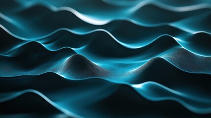Obraz premium Abstract wavy surface, dark teal blue and black. Dynamic, textured, digital landscape