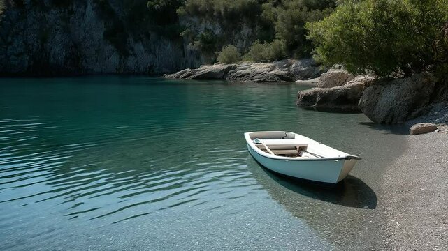 Paddleboat near secluded bay with small beach on Italian island