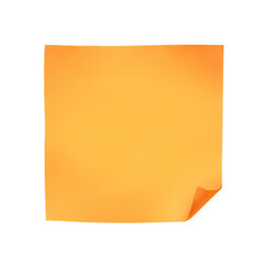 Vivid neon orange isolated sticky note with curled edges on white background