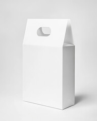 Minimalistic white packaging box mockup with euro hole hanger on gray backdrop