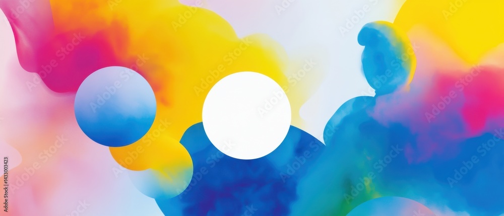 Poster abstract watercolor background with vibrant colors and geometric shapes, creating a modern and artis