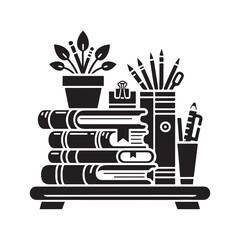 Textbook Stand Silhouette Vector Illustration, Solid White Background.