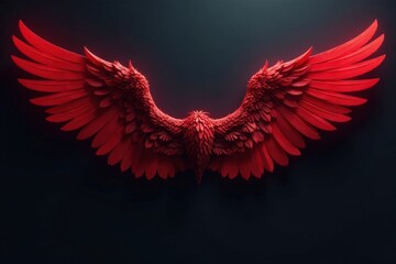 Obraz premium Mystical red wings spread wide on a dark background , mystical, creature, black