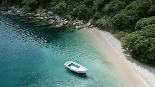 Paddleboat on Secluded Bay with Beach on Italian Island
