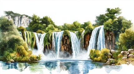Kravica Waterfalls. Kravica Waterfalls hand drawn watercolor illustration