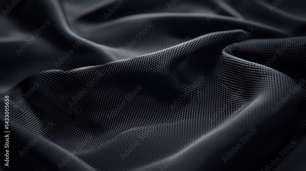 Poster a close-up view of a black fabric with a textured surface.