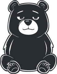 Cute cartoon black bear sitting with a sleepy expression in a simple vector illustration