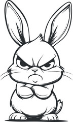 Black and white cartoon illustration of an angry bunny rabbit with crossed arms and fierce expression